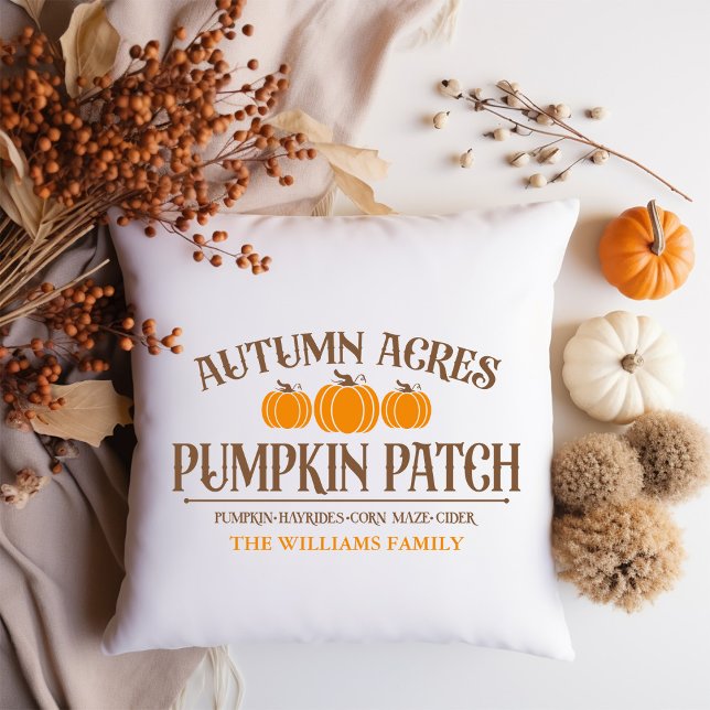 Rustic Pumpkin Patch Signed Personalized Throw Pillow (Creator Uploaded)