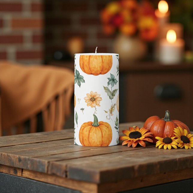 Rustic Pumpkin Pattern Pillar Candle (Rustic Pumpkin Pattern Pillar Candle)