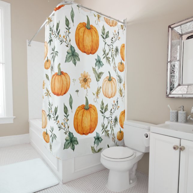 Rustic Pumpkin Pattern Shower Curtain (In Situ)