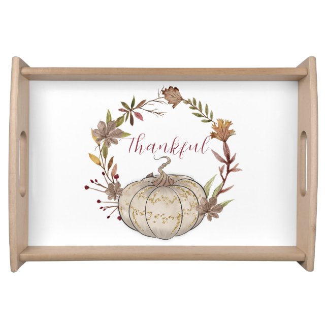 Rustic Pumpkin Personalized Thanksgiving  Round Pa Serving Tray (Front)