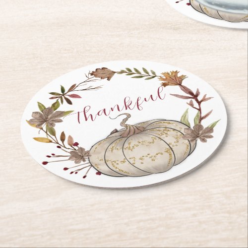 Rustic Pumpkin Personalized Thanksgiving  Round Paper Coaster
