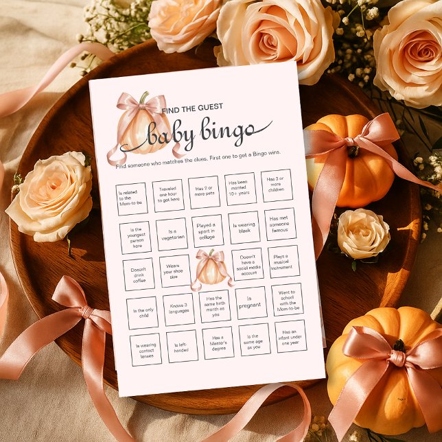 Rustic Pumpkin pink find the guest baby bingo game (Creator Uploaded)