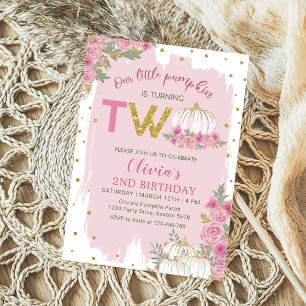 Rustic Pumpkin Pink Floral 2nd Birthday Invitation