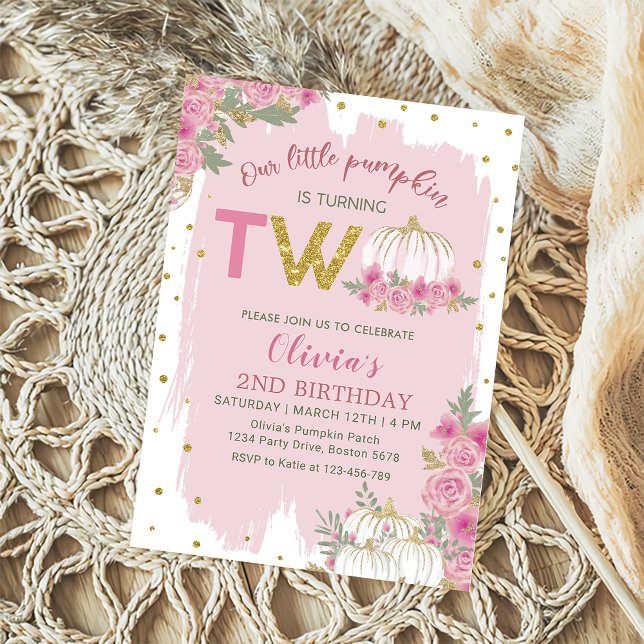 Rustic Pumpkin Pink Floral 2nd Birthday Invitation (Creator Uploaded)