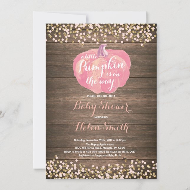 Rustic Pumpkin Pink Gold Baby Shower Invitation (Front)