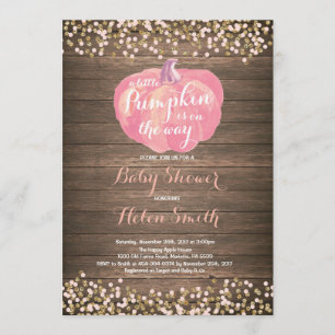 Rustic Pumpkin Pink Gold Baby Shower Invitation