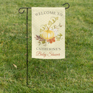 Rustic Pumpkin Polka Dot Baby Shower Welcome Garden Flag