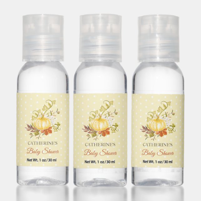 Rustic Pumpkin Polka Dot Baby Shower Welcome Hand Sanitizer (Set)