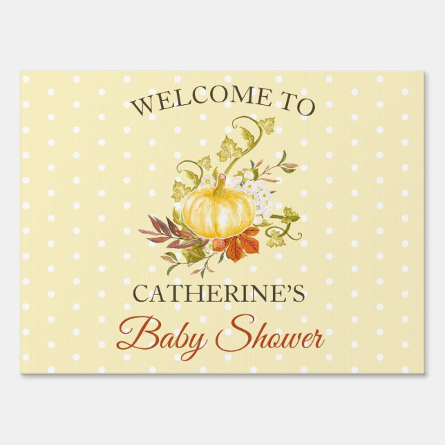 Rustic Pumpkin Polka Dot Baby Shower Welcome Sign (Front)