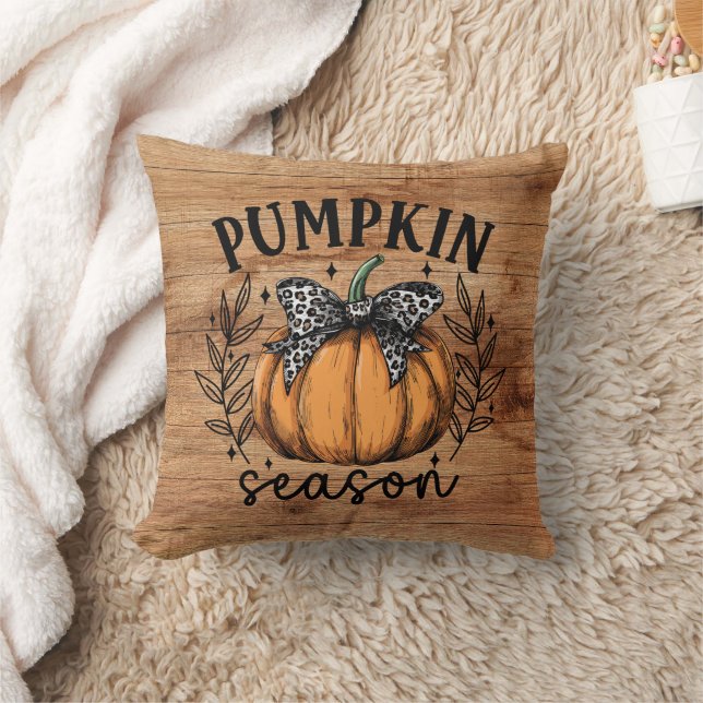 Rustic Pumpkin Season Fall Cozy Throw Pillow (Blanket)