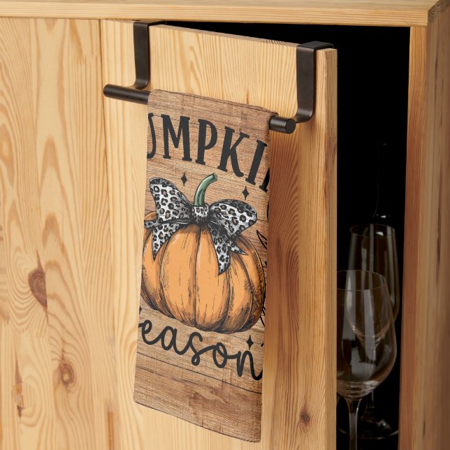 Rustic Pumpkin Season Fall Thanksgiving Kitchen Towel (Thirds Fold)