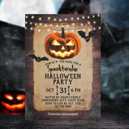 Rustic Pumpkin Spooktacular Halloween Party Invitation