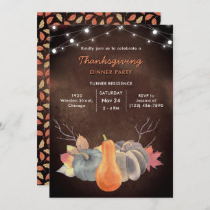 Rustic Pumpkin String Lights Foliage Thanksgiving Invitation