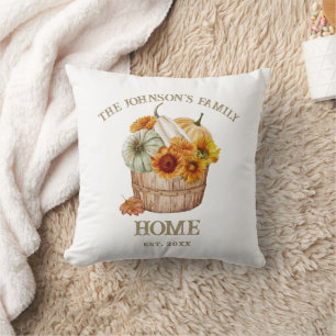 Rustic Pumpkin Sunflower Autumn Family Home Throw Pillow