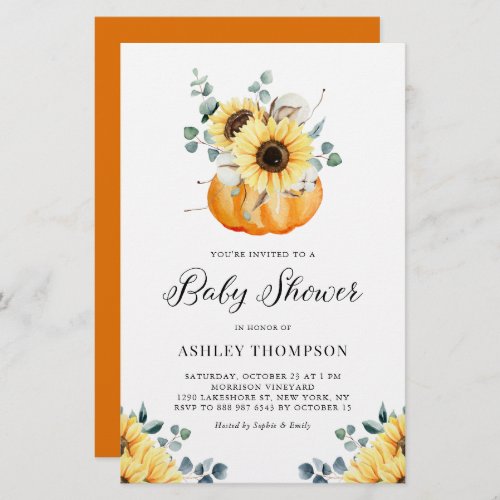 Rustic Pumpkin Sunflower Baby Shower Invitation