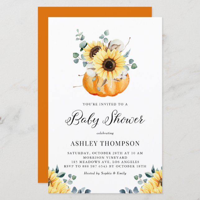 Rustic Pumpkin Sunflower Baby Shower Invitation (Front/Back)