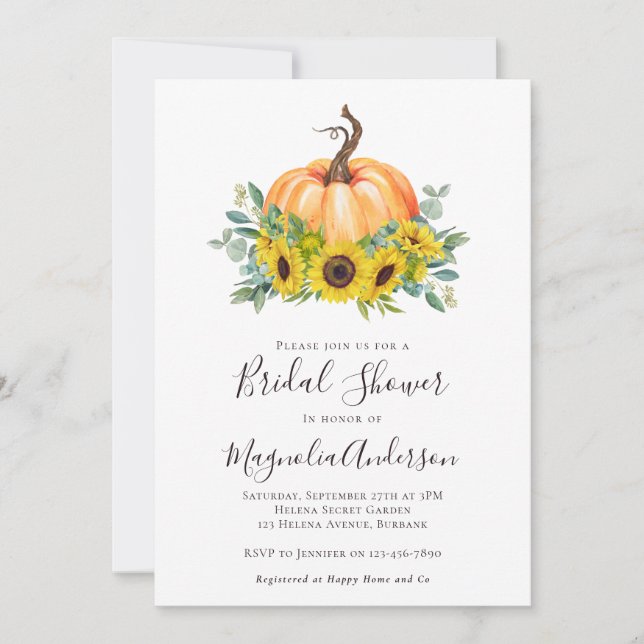 Rustic Pumpkin Sunflowers Fall Bridal Shower Invitation (Front)