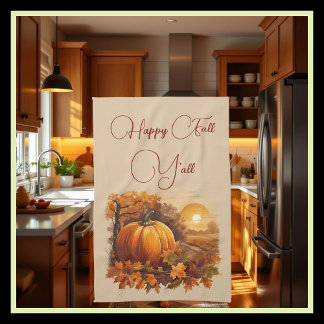 Rustic Pumpkin Sunset Scenery Kitchen Towel