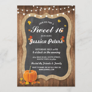 Rustic Pumpkin Sweet 16 Party Chalk Wood Invite