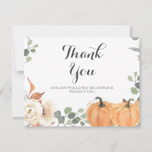 Rustic pumpkin Thank You Card .