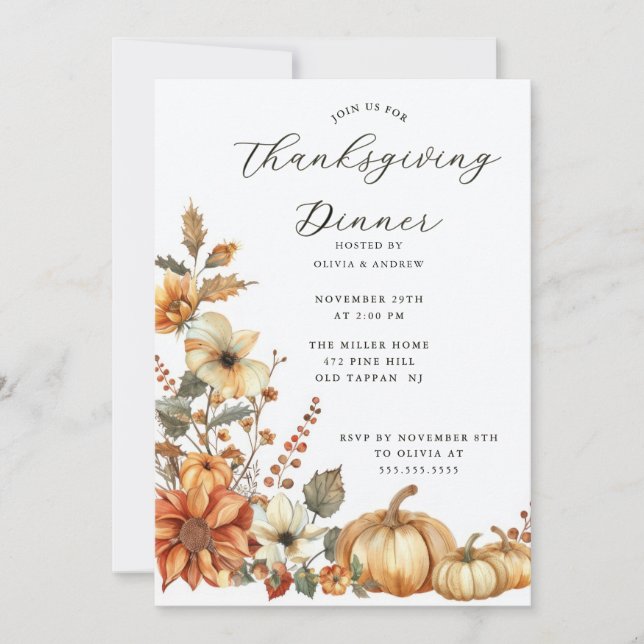 Rustic Pumpkin Thanksgiving Dinner Invitation (Front)