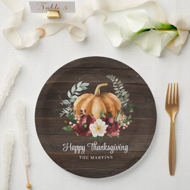 Rustic Pumpkin Thanksgiving Dinner Paper Plates (Wedding)
