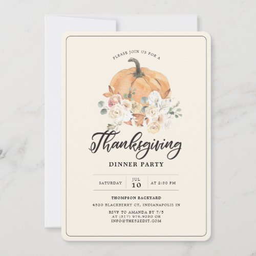 Rustic Pumpkin Thanksgiving Dinner Party Invitation