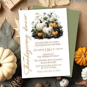 Rustic Pumpkin Thanksgiving Dinner Watercolor Invitation
