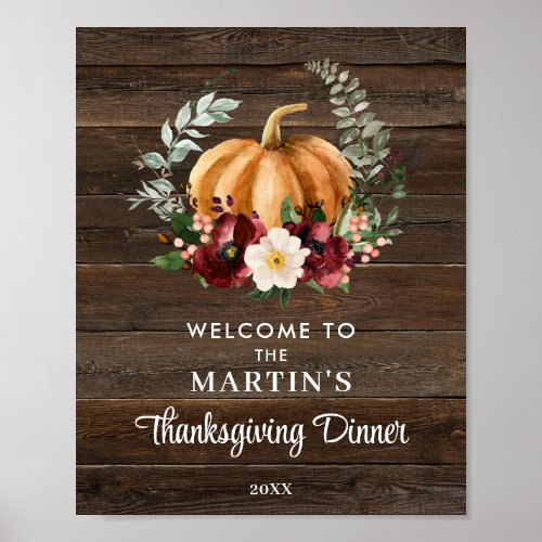 Rustic Pumpkin Thanksgiving Dinner Welcome Poster