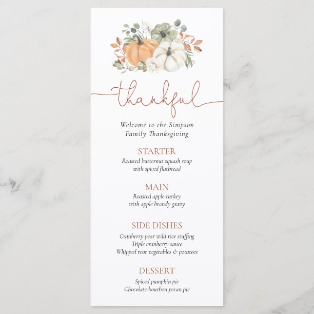 Rustic Pumpkin Thanksgiving  Menu (Front)