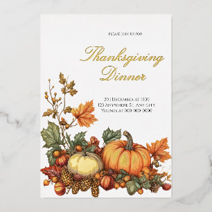 Rustic pumpkin Thanksgiving Party  Foil Invitation
