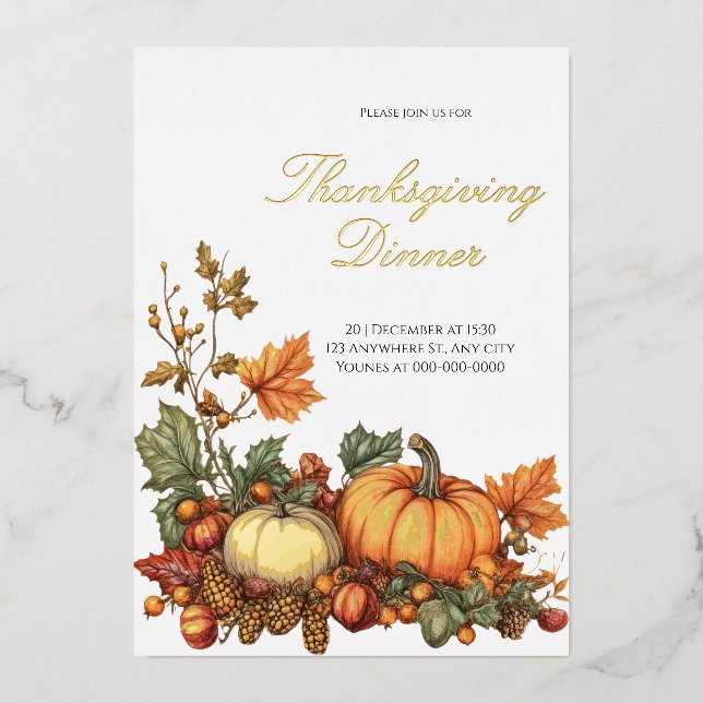 Rustic pumpkin Thanksgiving Party  Foil Invitation (Front)