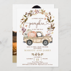 Rustic Pumpkin Truck Muted Tones Baby Shower Invitation