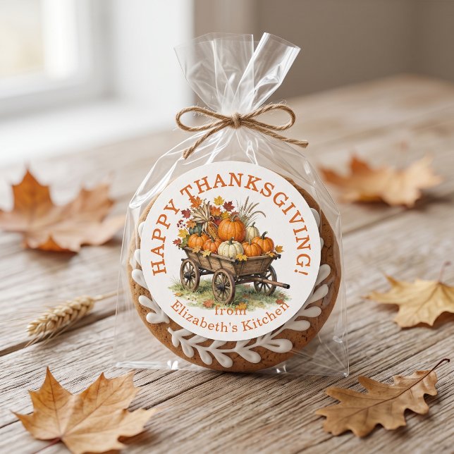 Rustic Pumpkin Wagon Thanksgiving Baked Goods Classic Round Sticker (Creator Uploaded)
