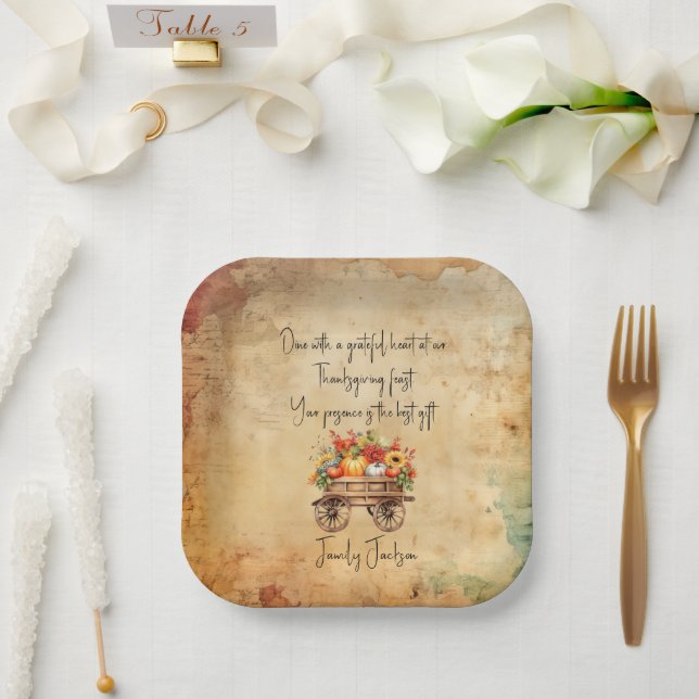 Rustic pumpkin wagon Thanksgiving Paper Plates (Wedding)