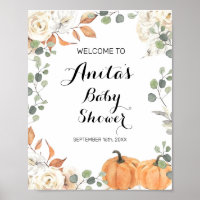 Rustic pumpkin Watercolor Baby Shower Welcome Sign