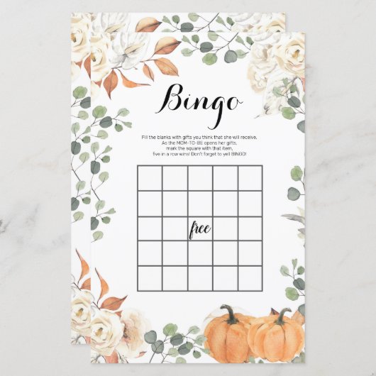 Rustic pumpkin Watercolor Bingo Game (Front/Back)