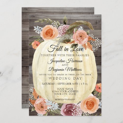 Rustic Pumpkin Watercolor Floral Burnt Orange Plum Invitation