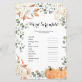 Rustic pumpkin Watercolor Word Scramble Game, (Front/Back)