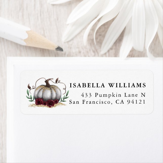 Rustic Pumpkin White Gold Return Address Label (Insitu)