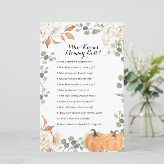 Rustic pumpkin Who Knows Mommy Best Game (Standing Front)