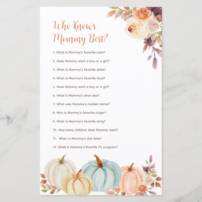 Rustic pumpkin Who Knows Mommy Best Game (Front)