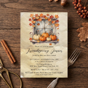 Rustic Pumpkin Window Fall Friendsgiving Dinner Invitation