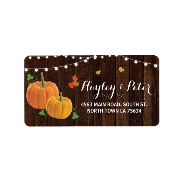 Rustic Pumpkin Wood Address Lights Labels Stickers (Front)