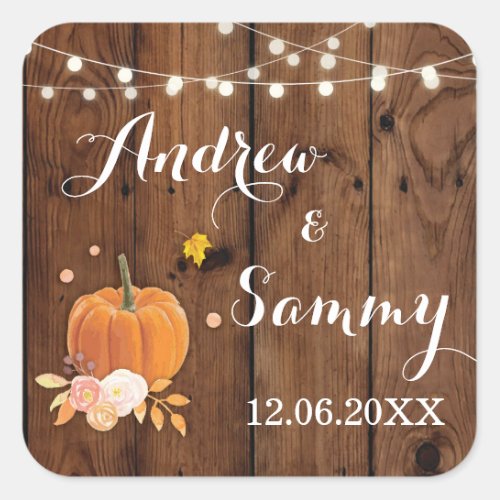 Rustic Pumpkin Wood Initials Name Stickers Label