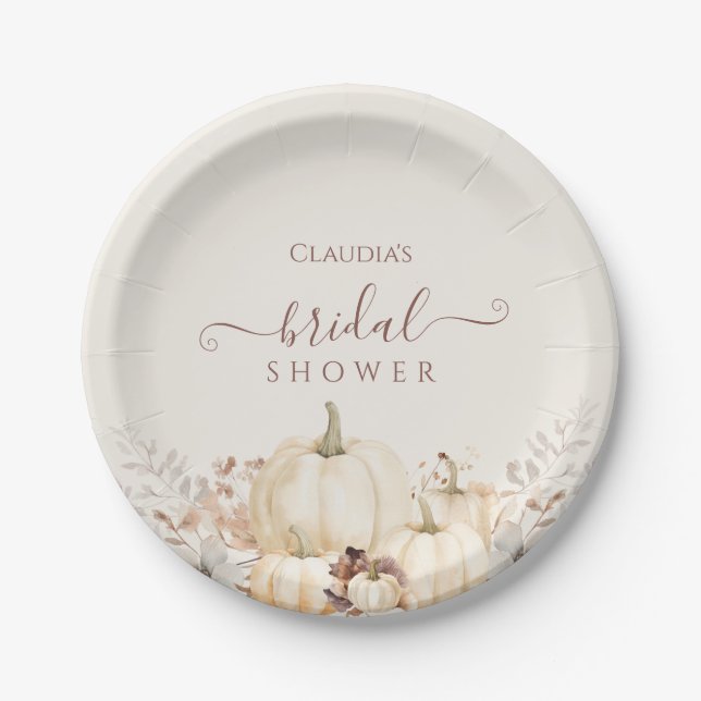 Rustic Pumpkins and Flowers Fall Bridal Shower  Paper Plates (Front)