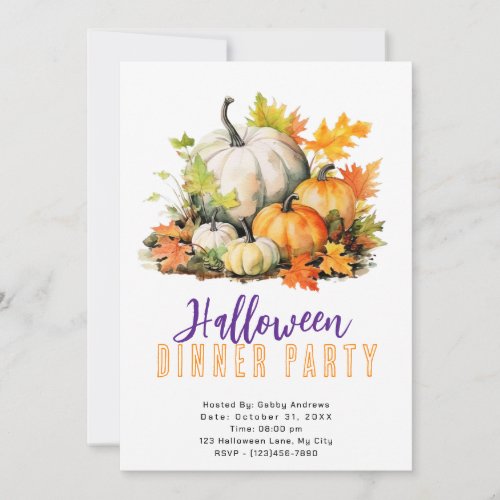 Rustic Pumpkins and Leaves Halloween Dinner Party Invitation