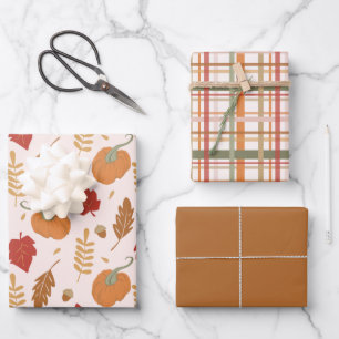 Rustic Pumpkins and Plaid Coordinating Wrapping Paper Sheets