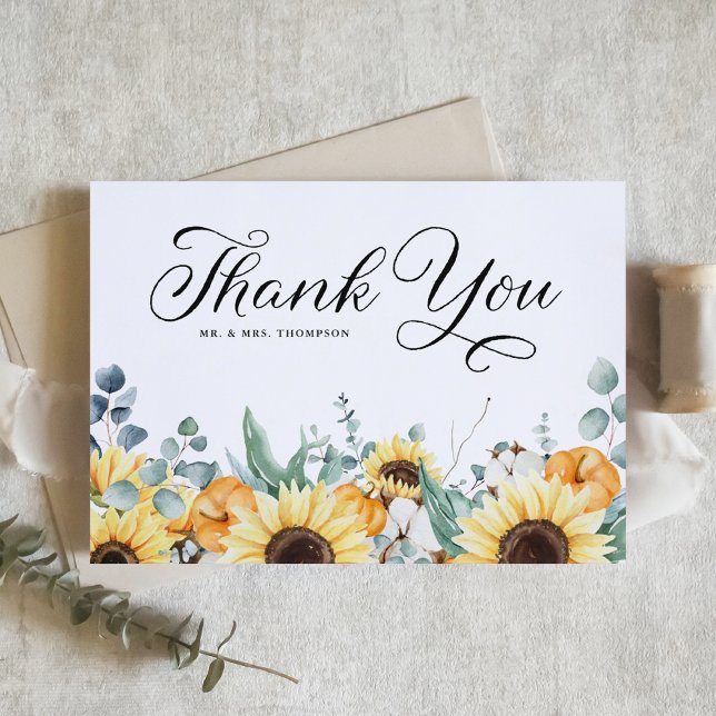 Rustic Pumpkins and Sunflowers Autumn Wedding Thank You Card (Creator Uploaded)