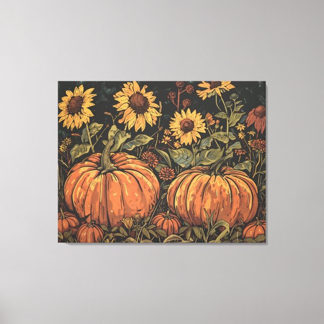 Rustic Pumpkins and Sunflowers - Fall Art Print (Front)